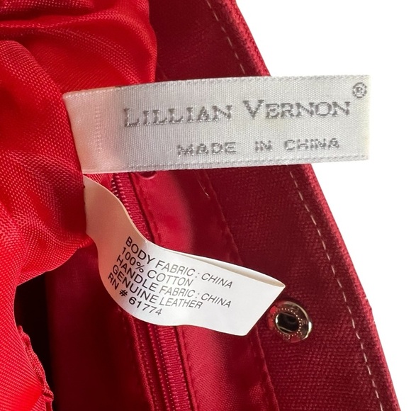 Lillian Vernon 100% Cotton Canvas Mini Tote with Leather Handles Red - Picture 11 of 13